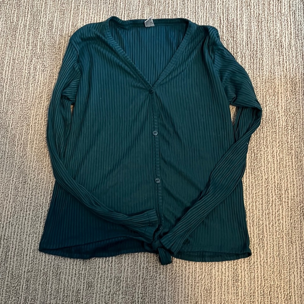 Teal Tie Front Button Down